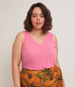 Blusa Regata em Viscolinho Lisa com Decote V Curve & Plus Size