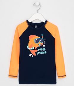 Camiseta Infantil com Proteção UV Estampa Peixe Mergulhador - Tam 1 a 4 anos