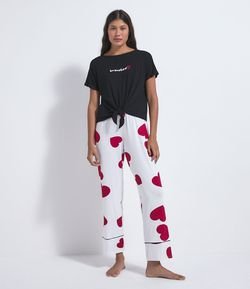 Pijama Longo em Viscolycra com Nózinho Estampa Corações