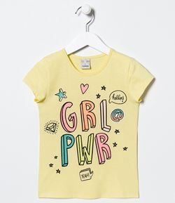 Blusa Infantil Estampa Grl Pwr com ícones Coloridos- Tam 5 a 14 anos