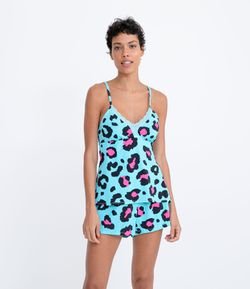 Pijama Short Doll Blusa de Alcinha e Short em Microfibra Estampa Animal Print