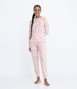 Pijama Longo com Estampa de Bolas e Toque Suave