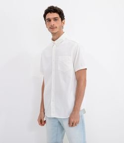 Camisa Regular em Sarja com Bolsinho e Manga Curta