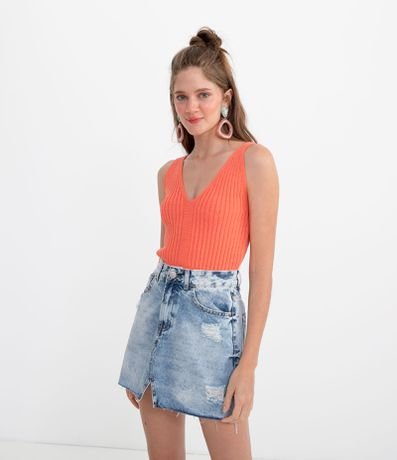 Blusa sem Manga em Trico com Alças Largas e Decote em V Menor preço em Blusa sem Manga em Trico com Alças Largas e Decote em V