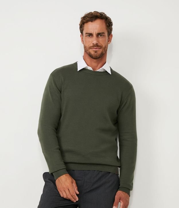 Suéter Comfort Básico em Algodão com Punho Ajustado Verde 1