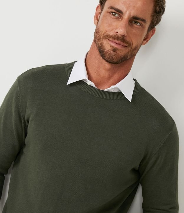 Suéter Comfort Básico em Algodão com Punho Ajustado Verde 4