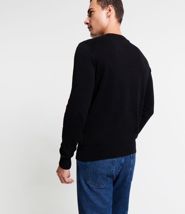 Suéter Comfort Básico em Algodão com Punho Ajustado Preto