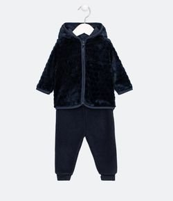 Conjunto Infantil em Fleece Textura de Bolas - Tam 0 a 18 meses