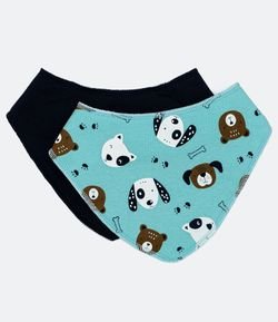 Kit 2 Babador Infantil Bandana Liso e Estampa Cachorrinho - Tam 0 a 18 meses