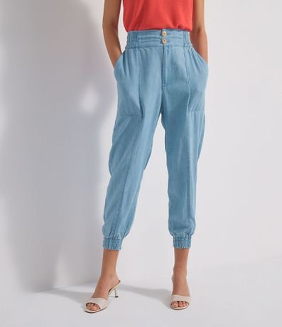 Calça Jogger Elástico no Cós e na Barra em Algodão Menor preço em Calça Jogger Elástico no Cós e na Barra em Algodão