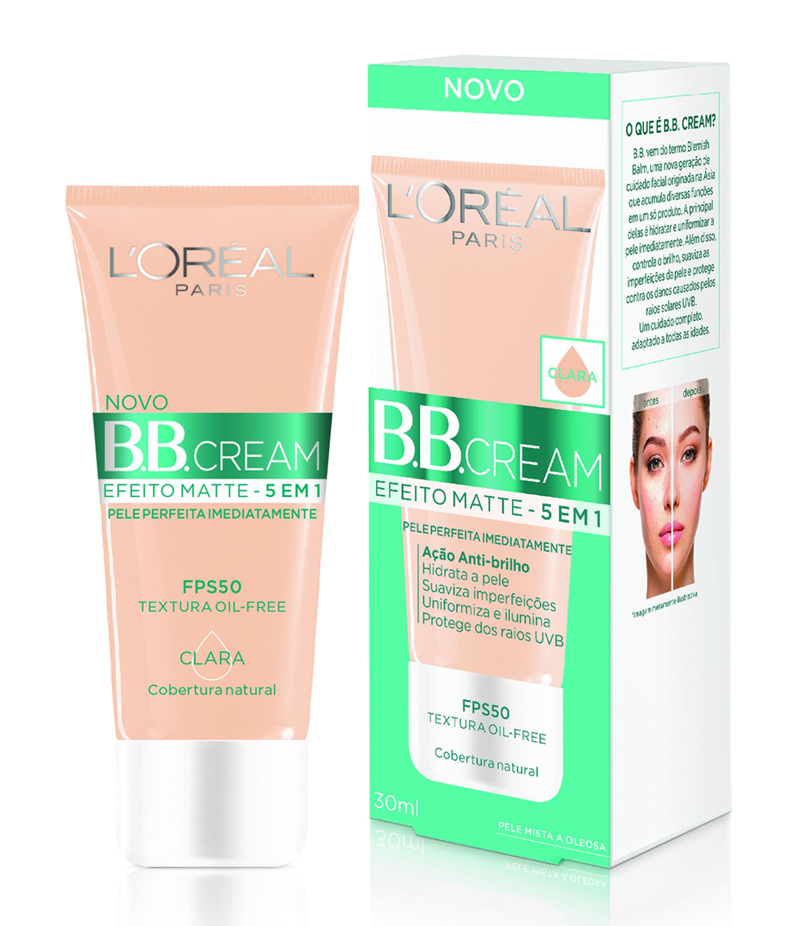 Base BB Cream L'Oréal Paris Efeito Matte FPS 50, 30ml Clara 1