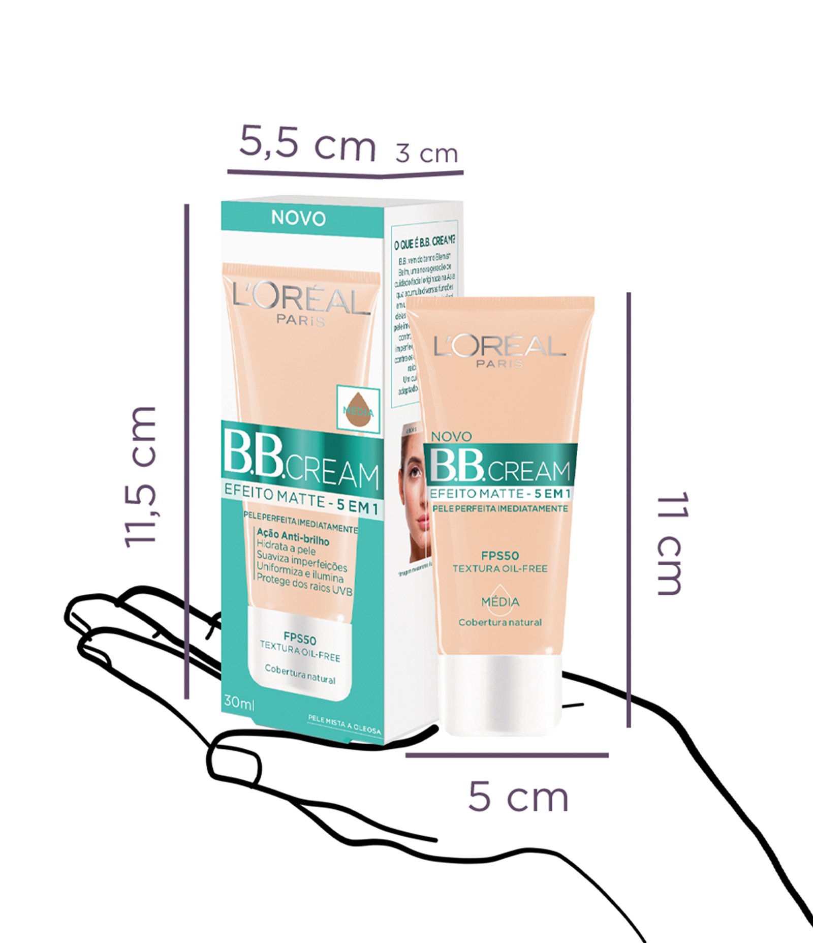 Base BB Cream L'Oréal Paris Efeito Matte FPS 50, 30ml Média 4