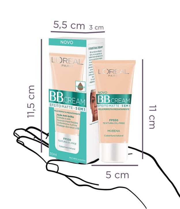 Base BB Cream L'Oréal Paris Efeito Matte FPS 50, 30ml Escura 3