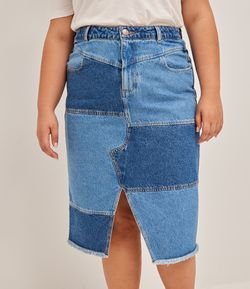 Saia Midi Jeans com Recortes e Fenda Curve & Plus Size