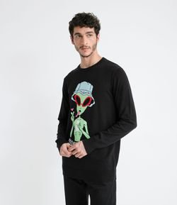Suéter Masculino em Tricô Estampa Alien