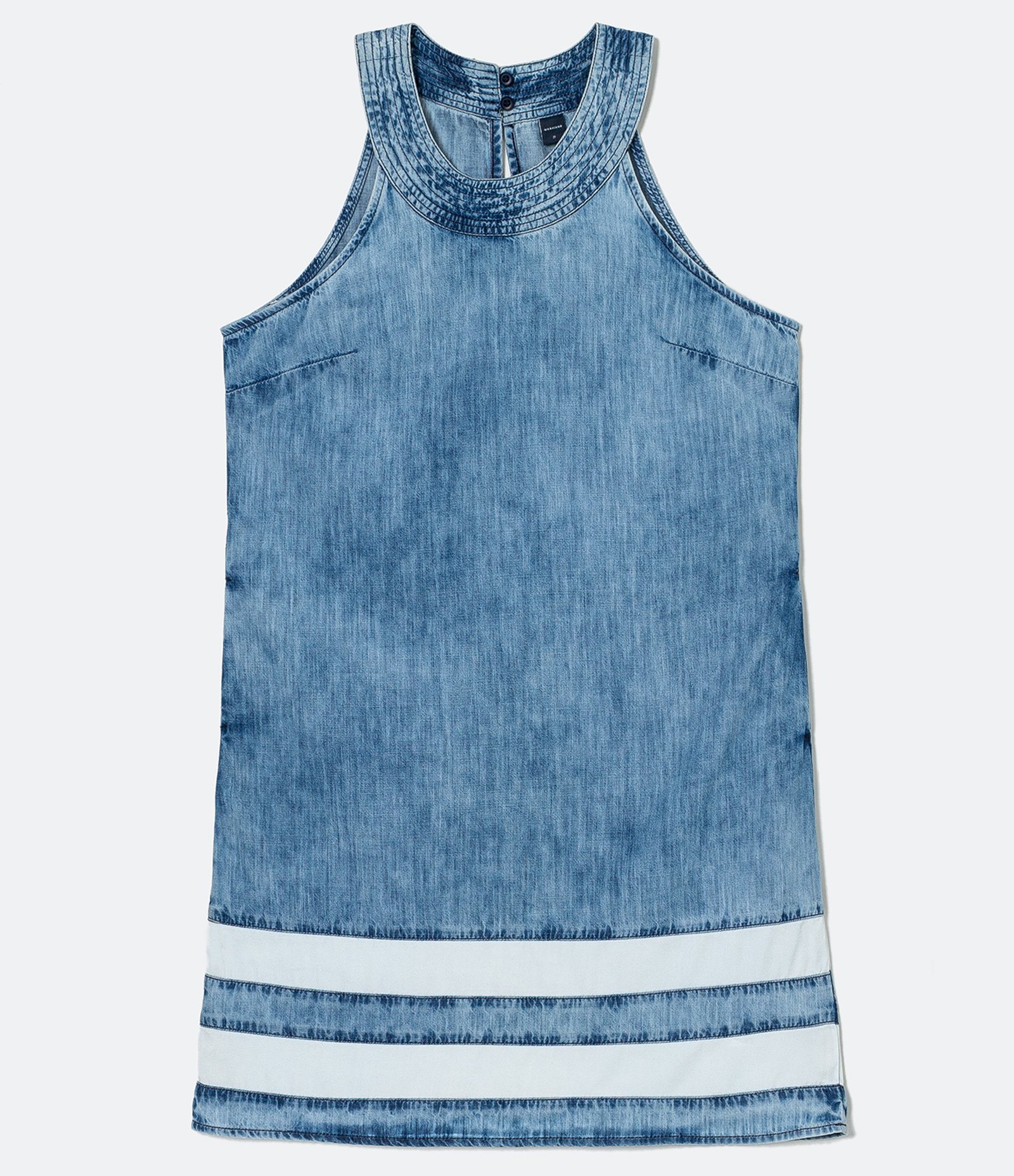 Vestido com Decote Redondo e Faixas na Barra Azul  5