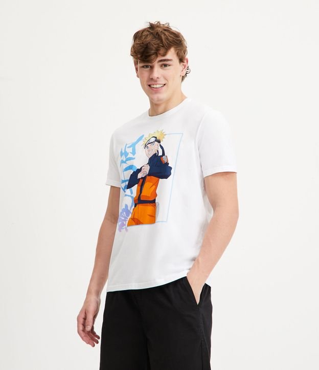 Camiseta Easy em Meia Malha com Estampa Naruto Branco 1