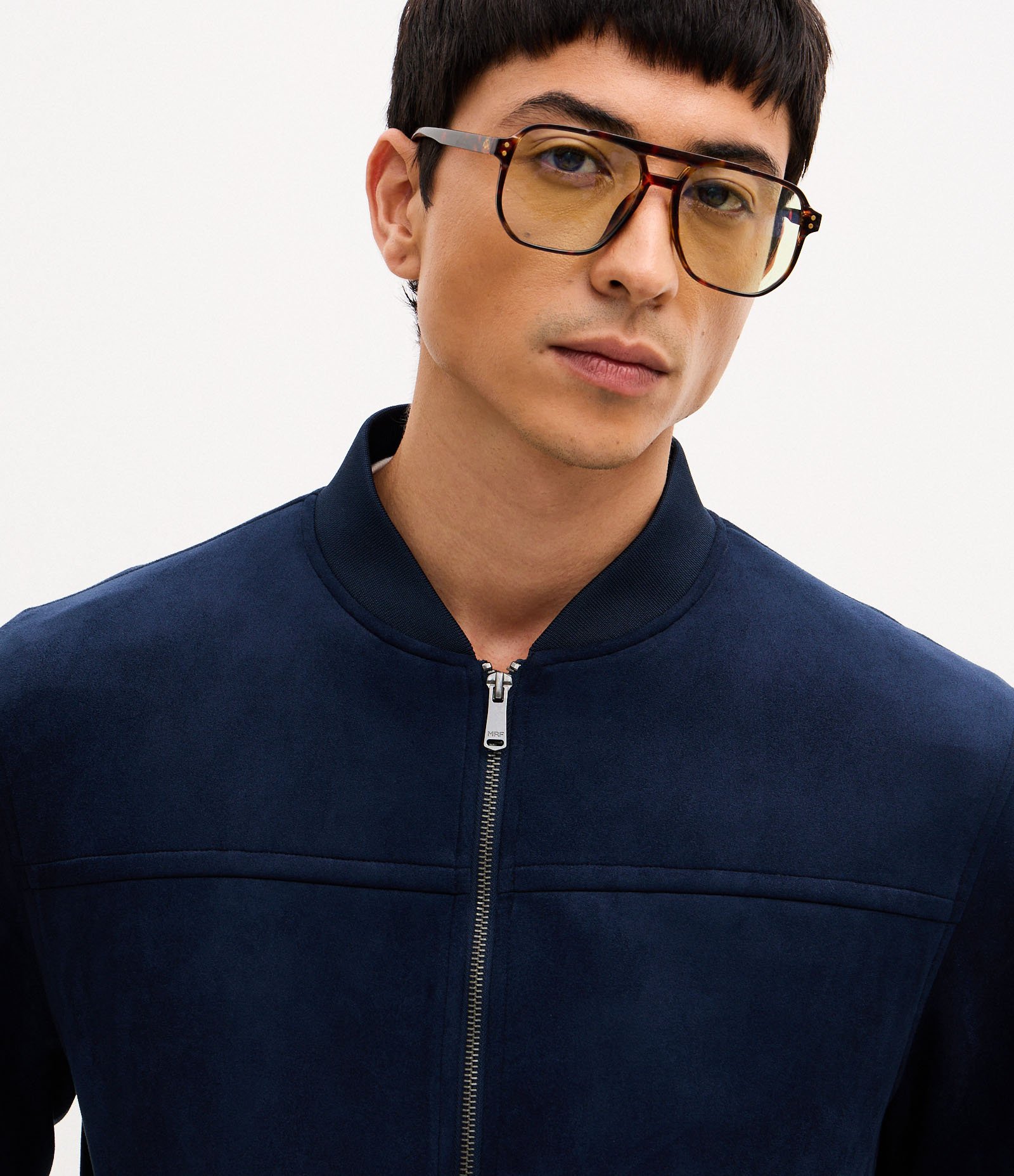 Jaqueta Bomber com Zíper e Bolsos Azul Marinho 4