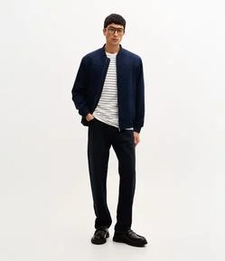 Jaqueta Bomber com Zíper e Bolsos