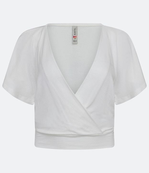 Blusa Curta em Crepe com Decote V Transpassado Branco 5