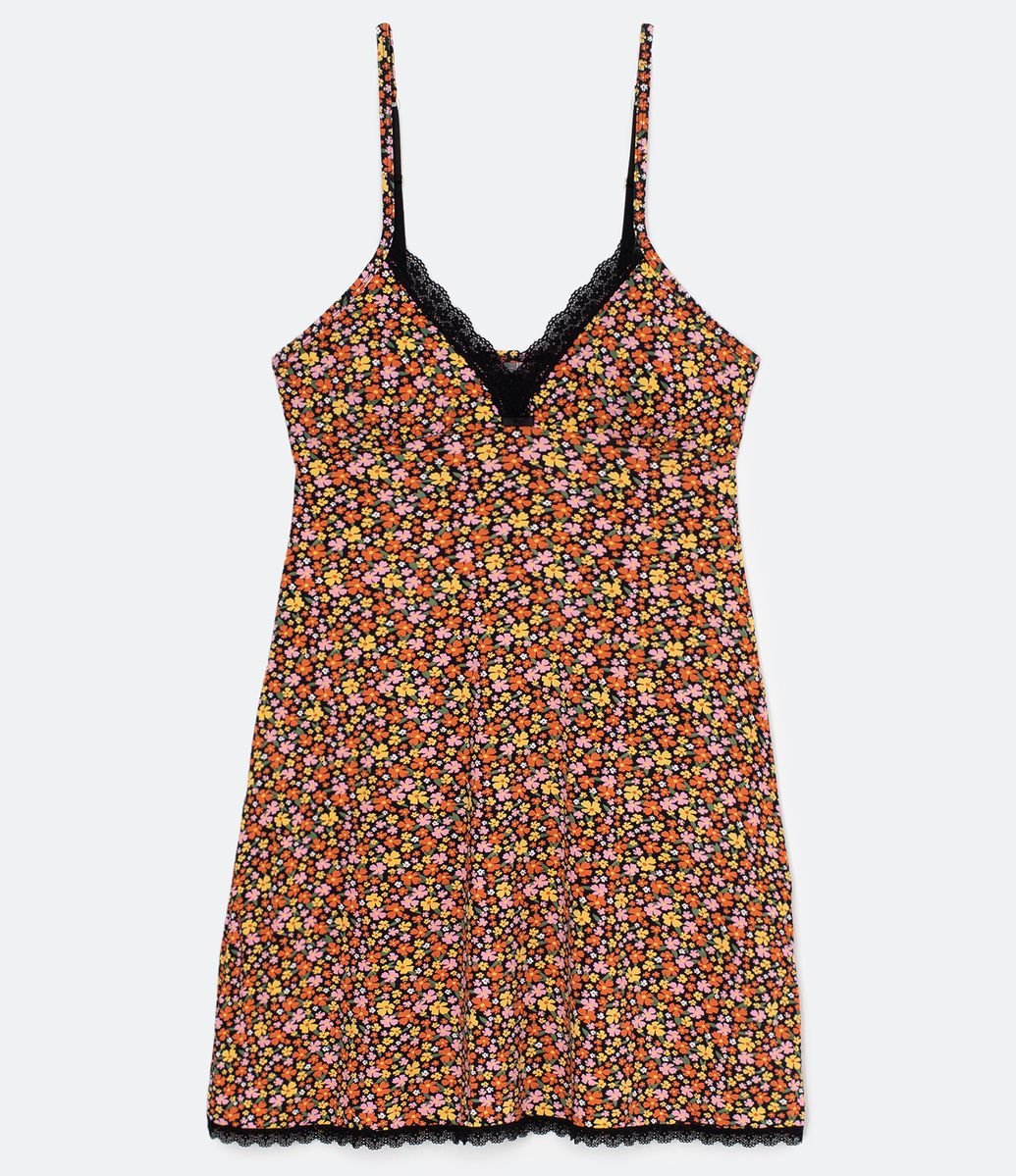 Camisola Curta de Alcinha em Microfibra com Estampa Floral Menor preço em Camisola Curta de Alcinha em Microfibra com Estampa Floral