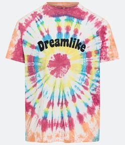 Camiseta Regular em Meia Malha com Estampa Tie Dye e Lettering