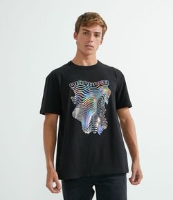 Camiseta Manga Curta com Estampa Holográfica