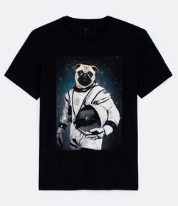 Camiseta com Estampa Pug Astronauta