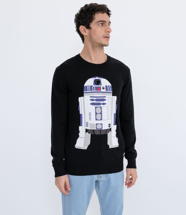 Suéter em Algodão com Estampa do R2-D2 Preto 1