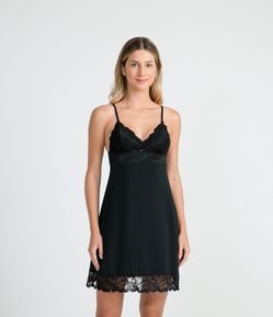 Camisola Curta em Microfibra com Alcinha e Detalhes em Renda