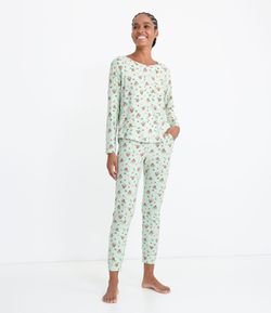 Pijama Blusa Manga Longa e Calça Estampa de Esquilos e Bolsinho Frontal