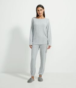 Pijama Longo em Tricô com Textura Canelada