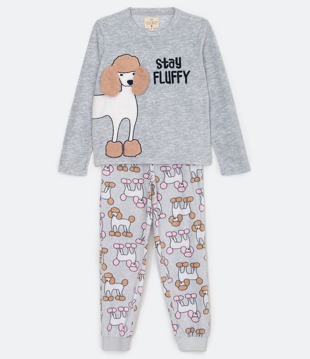Pijama Largo en Polar con Estampado de Perrito Gris 6