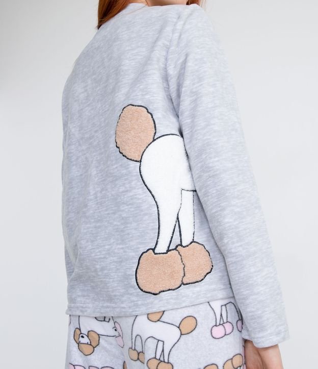Pijama Largo en Polar con Estampado de Perrito Gris 4