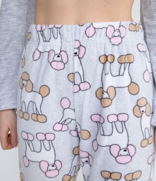 Pijama Largo en Polar con Estampado de Perrito Gris 5
