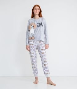 Pijama Longo em Fleece com Estampa de  Poodle