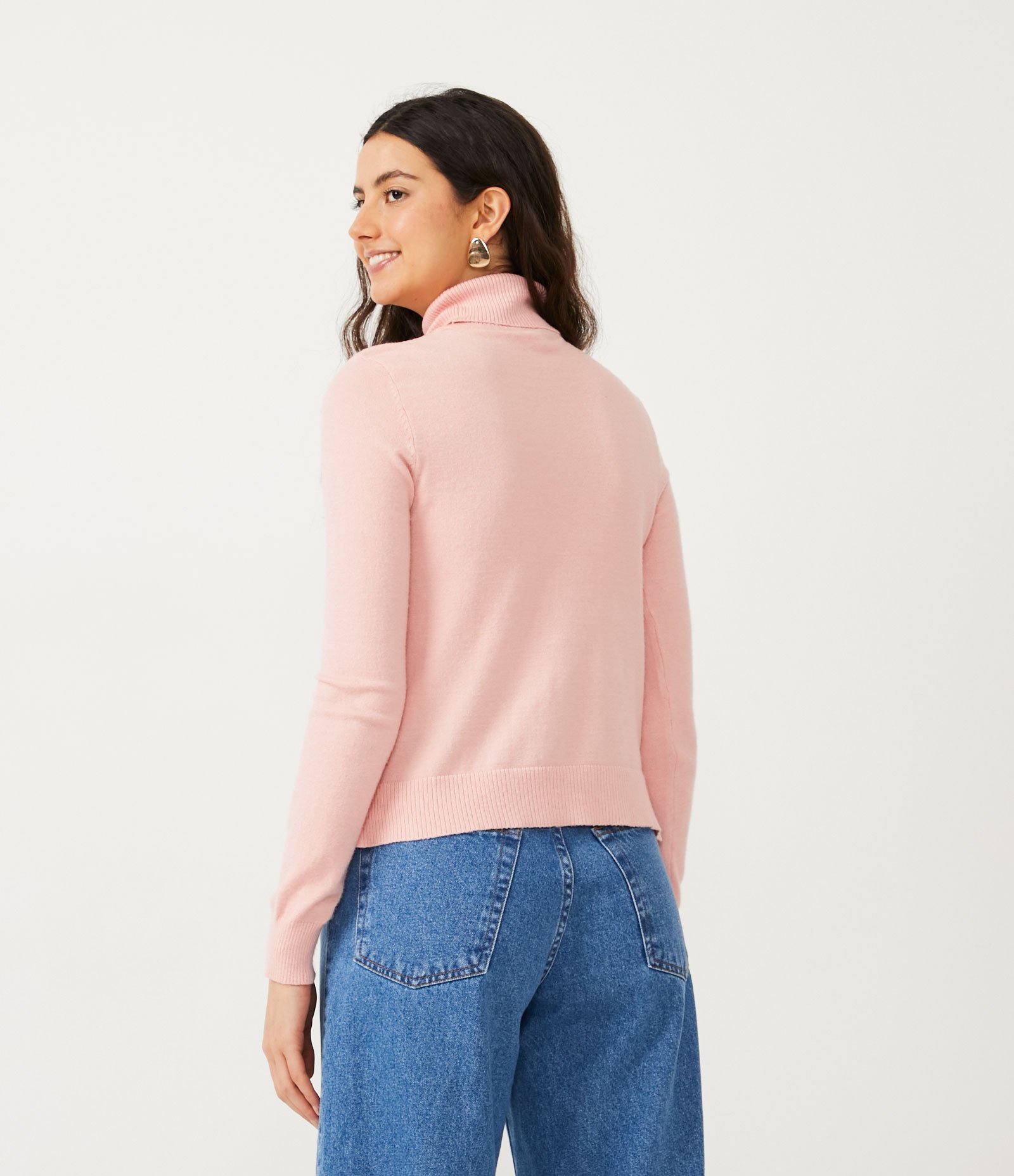 Blusa Alongada em Tricô com Golinha Alta e Fenda 3