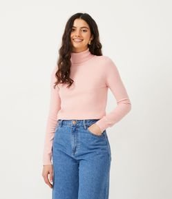 Blusa Alongada em Tricô com Golinha Alta e Fenda