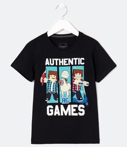 Camiseta Infantil Estampa Authentic Games Brilha no Escuro - Tam 5 a 14 anos