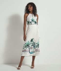 Saia Midi Lisa Estampa Coqueiros com Amarração Lateral 