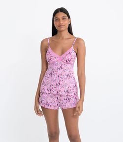 Pijama Short Doll com Blusa de Alcinha e Short em Microfibra com Estampa de Cachorrinhos
