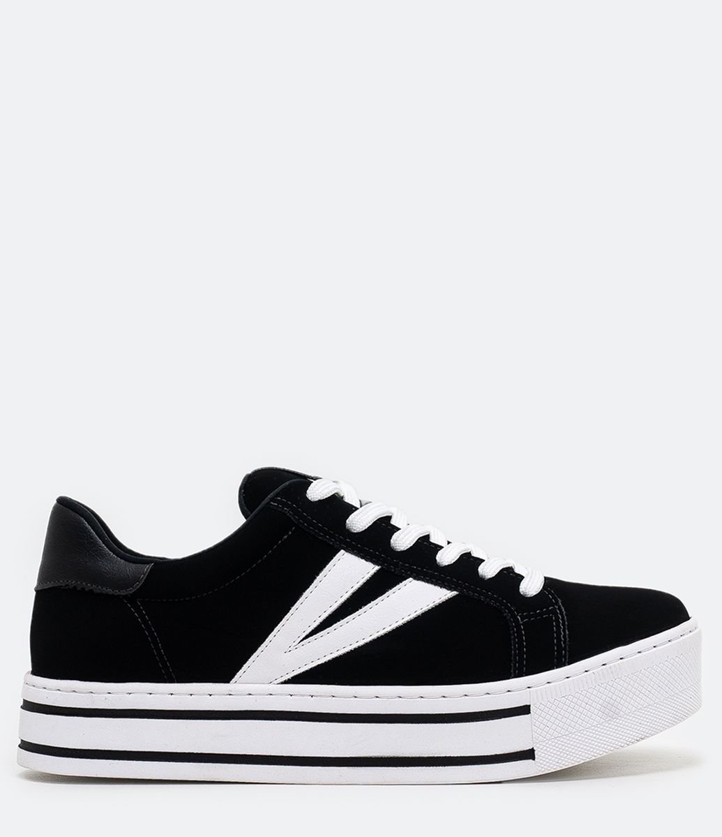 tênis feminino flatform detalhe em listras via marte