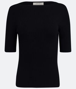 Blusa em Tricô Canelado com Gola Canoa