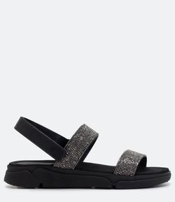 Sandália Rasteira Flatform Glitter e Velcro Satinato