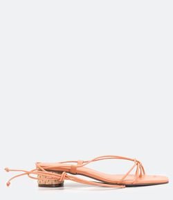 Sandália Amarração Salto Natural Redondo Satinato