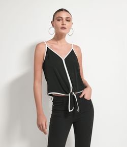 Blusa Regata Gola V Lisa com Amarração