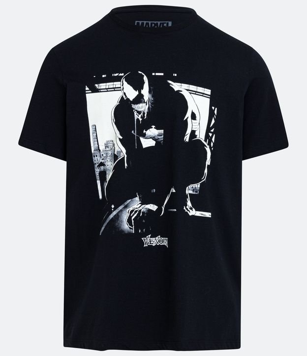 Camiseta Regular em Meia Malha com Estampa Venom Brilha no Escuro Preto 5