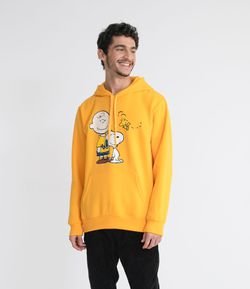 Blusão em Moletom com Capuz e Bolso Canguru Estampa Snoopy e Charlie Brown