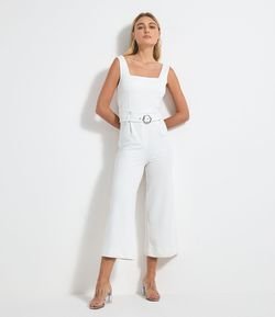 Macacão Pantacourt Liso com Decote Quadrado e Fivela 