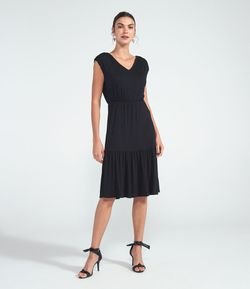 Vestido Curto Gola V com Babados